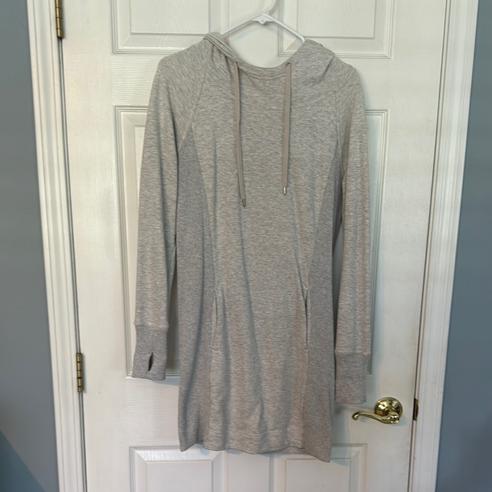 Gray Hooded Long Sleeve Dress
